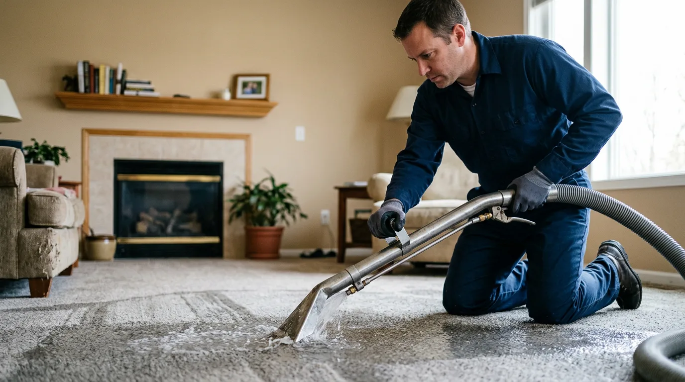 Water damage restoration technician working near Dover, NC